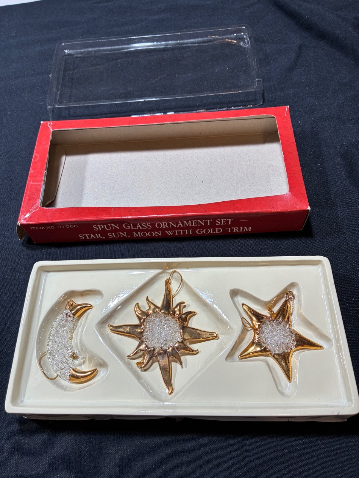 3-Vintage Celestial Star, Moon And Sun-Spun Glass Art Ornaments