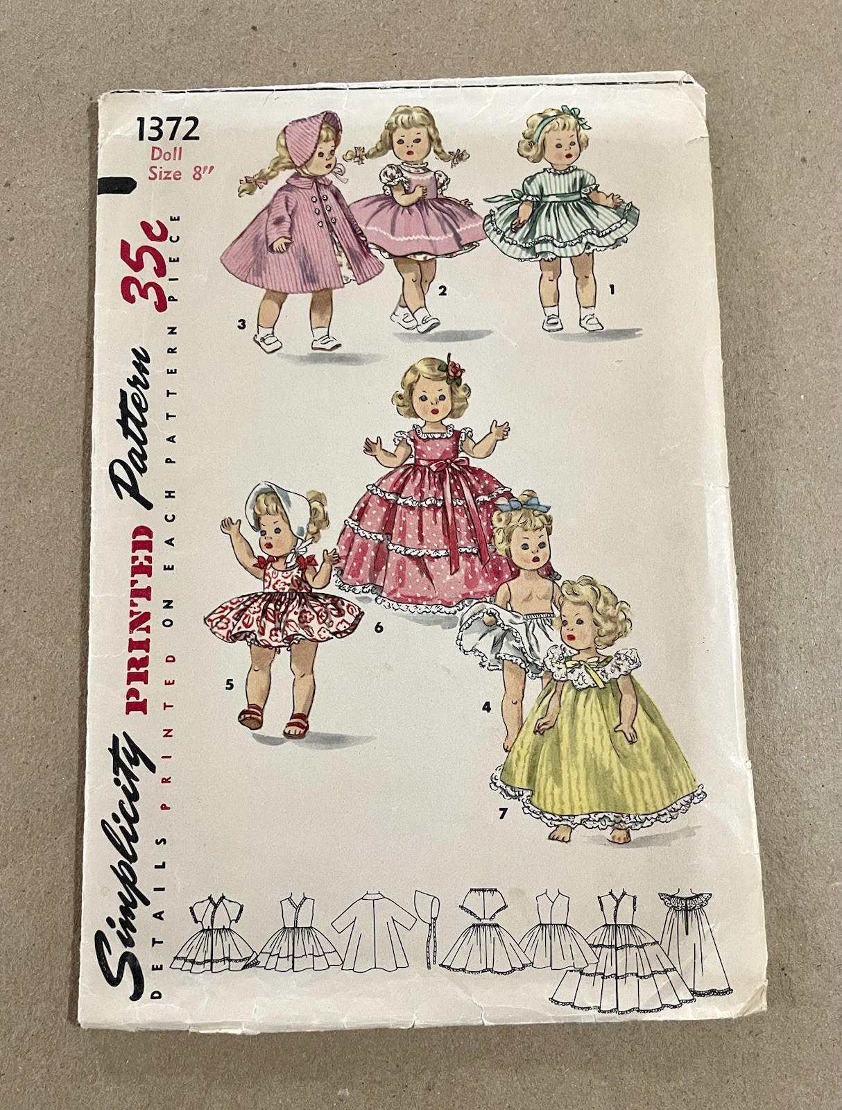 Simplicity 1372 Vintage DOLL Sewing Printed Pattern, Size 8 Simplicity 1372 Vintage DOLL Sewing Printed Pattern, Size 8