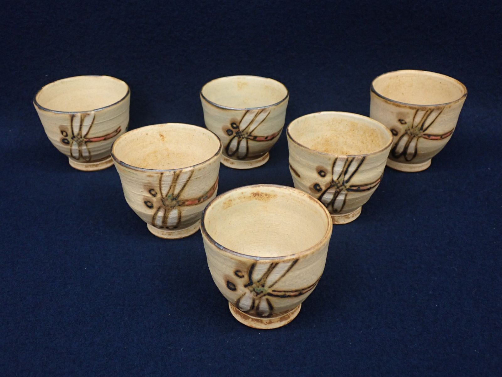 Sugimoto Kohta Mashiko-Yaki Tea Cup Set 6pcs Dragonfly Japan Made