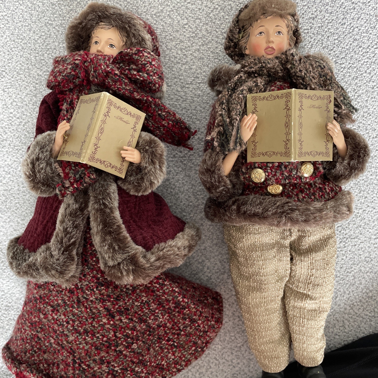 Two Vintage Christmas Carolers Caroling Dolls Tallest 14.5” RARE Real Clothes Two Vintage Christmas Carolers Caroling Dolls Tallest 14.5” RARE Real Clothes