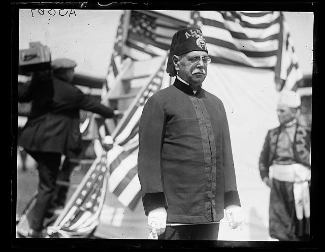 Photo:Shriner 1923 June Masonic Man Fez American Flags Ceremony