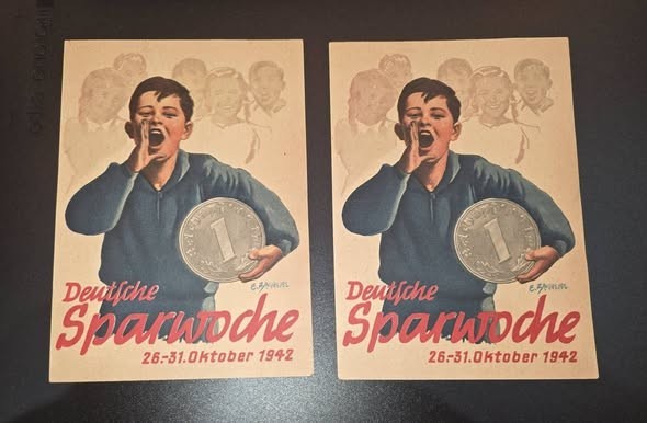 TWO Rare WW2 German Propaganda Leaflet - German Savings Week 1942- E. Baudrexel TWO Rare WW2 German Propaganda Leaflet - German Savings Week 1942- E. Baudrexel