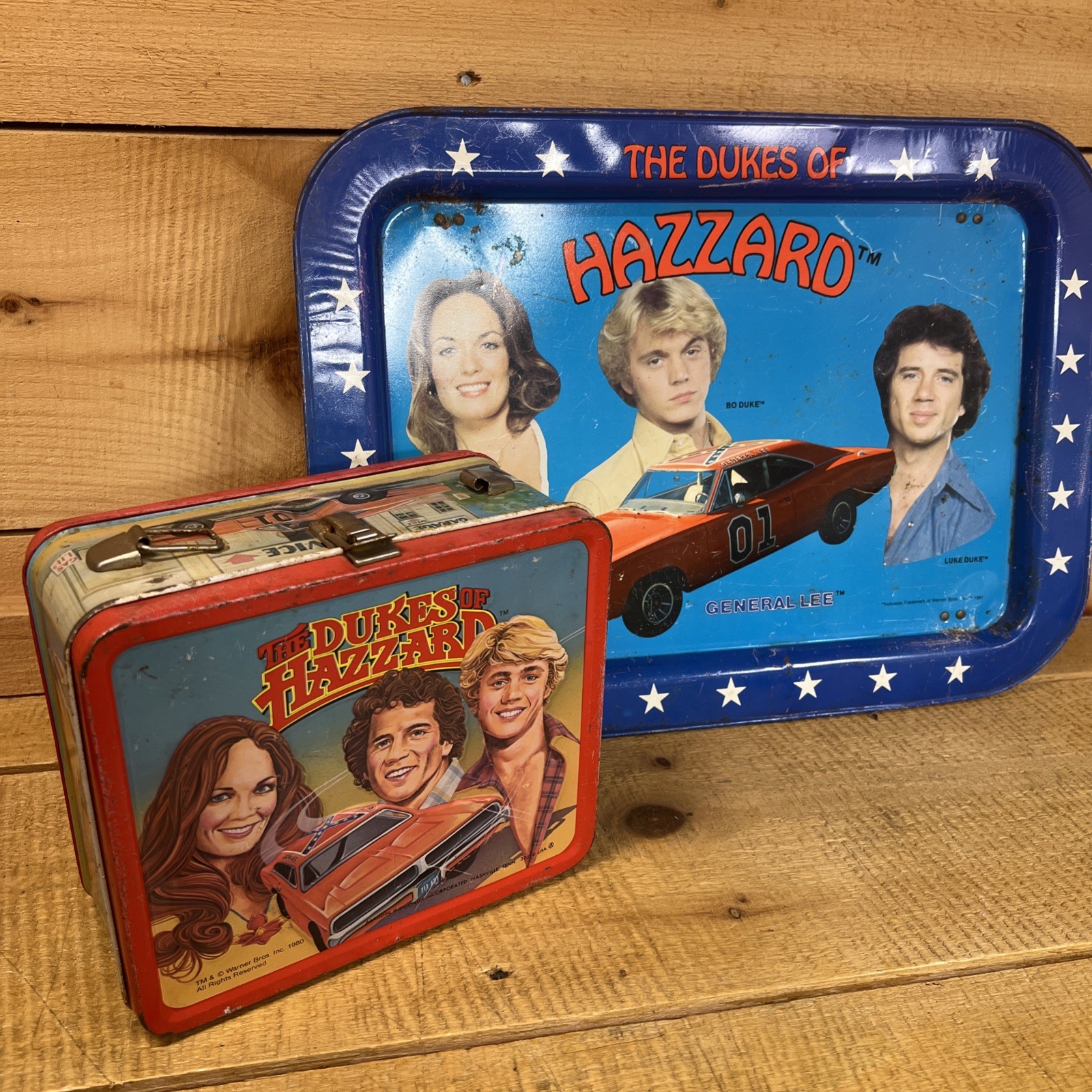 Vintage 1980 “Dukes Of Hazard” Metal Lunch Box (No Handle) & 1981 TV Lap Tray Vintage 1980 “Dukes Of Hazard” Metal Lunch Box (No Handle) & 1981 TV Lap Tray