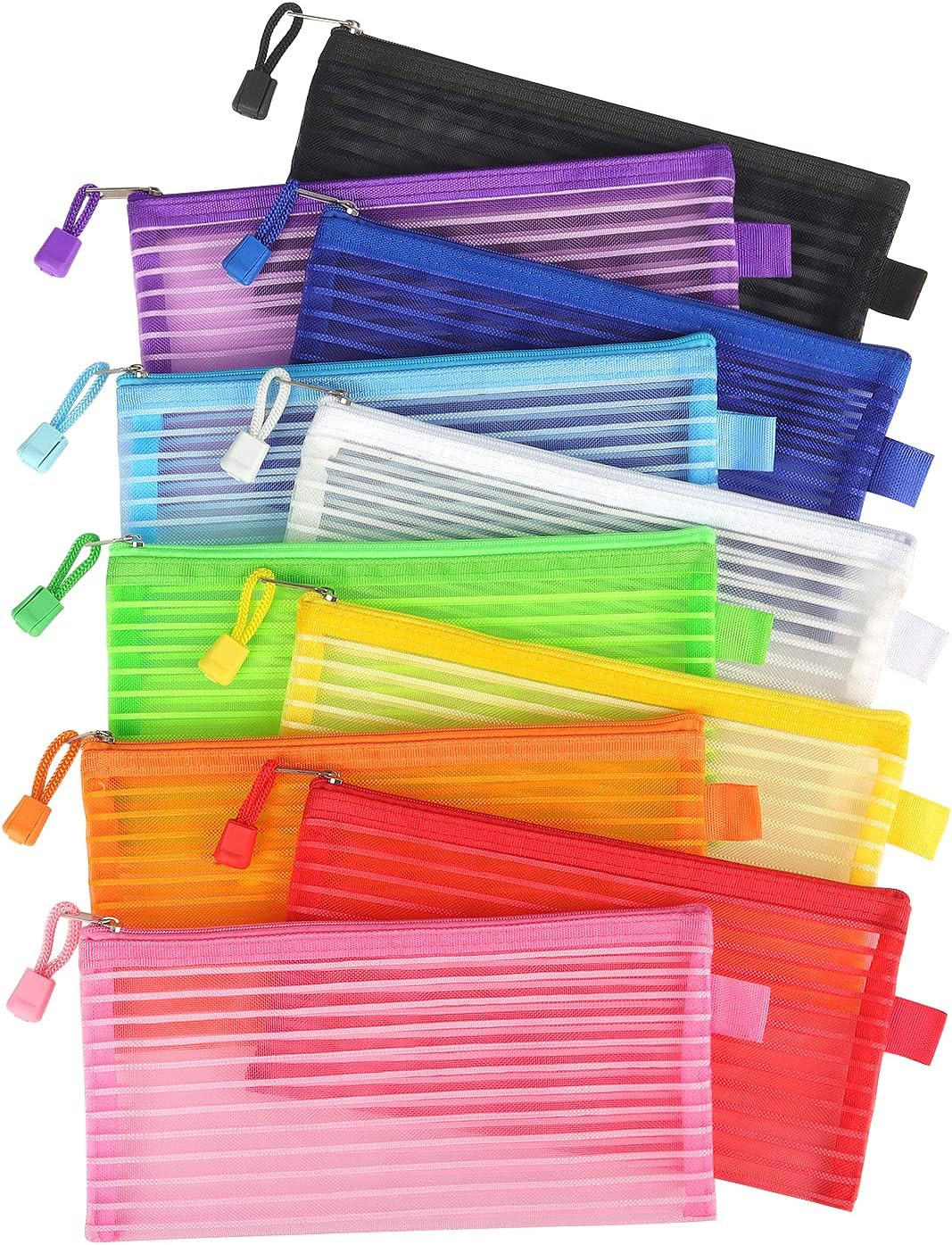 10 Pack Mesh Zipper Pouch Bags, 9'' X 4.7 '', Colorful 10 Pack Mesh Zipper Pouch Bags, 9'' X 4.7 '', Colorful
