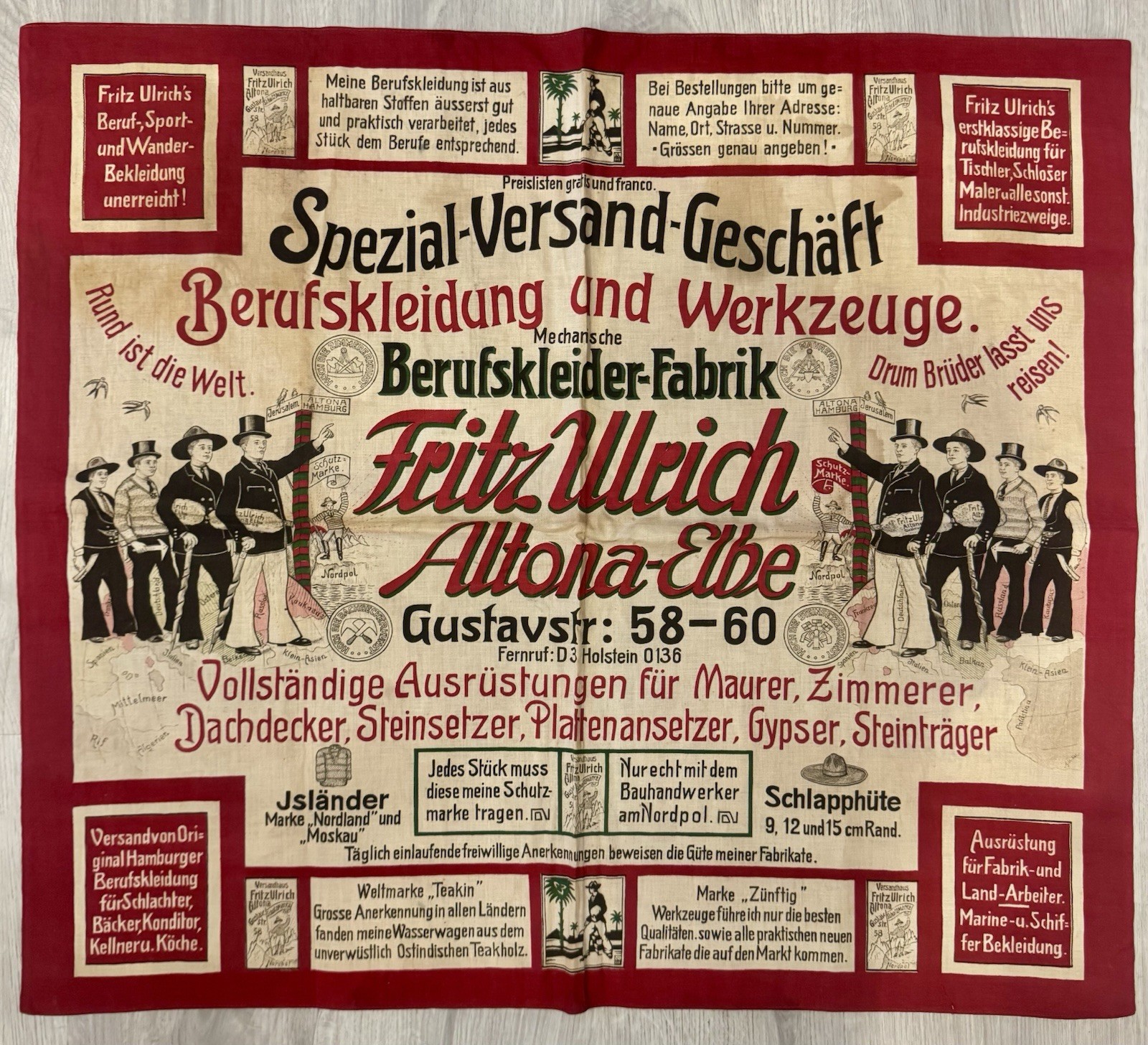 Antique German Fritz Ulrich Advertising Display Cloth Banner Altona Elbe 26x30 Antique German Fritz Ulrich Advertising Display Cloth Banner Altona Elbe 26x30