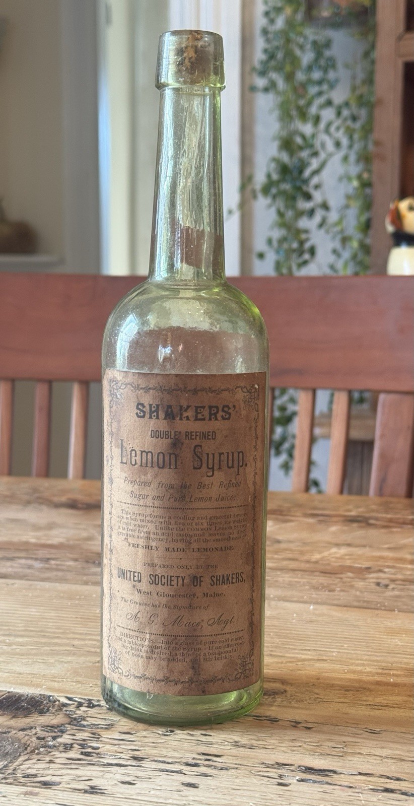 Very Rare 19th C. Shakers’ Lemon Syrup Bottle United Society Of Shakers Maine