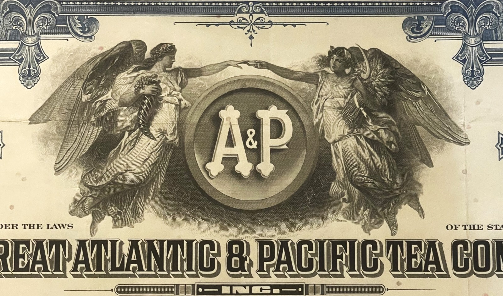 Vintage A&P Stock Certificate 💙 Blue Great Atlantic & Pacific Tea 1950s–1970s