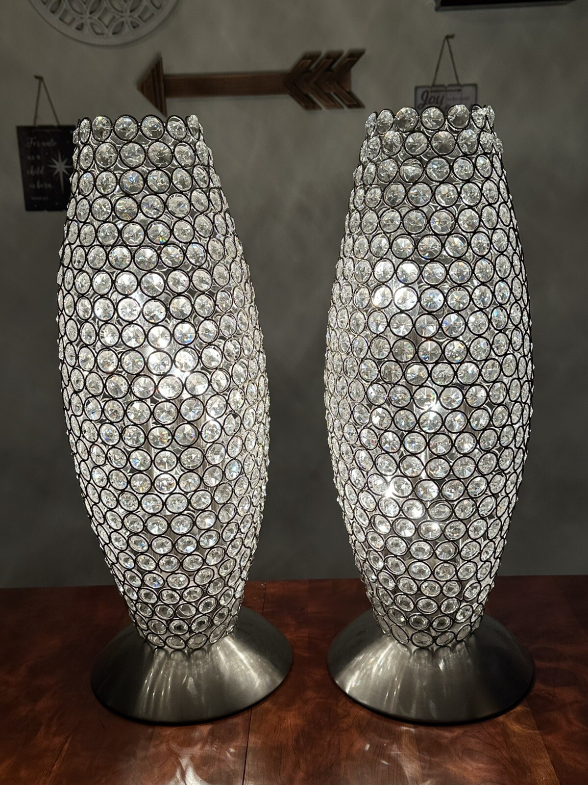 Beautiful Set Of 2 Matching Ornate Uplight Gherkin Beads & Metal Uplight Lamps Beautiful Set Of 2 Matching Ornate Uplight Gherkin Beads & Metal Uplight Lamps