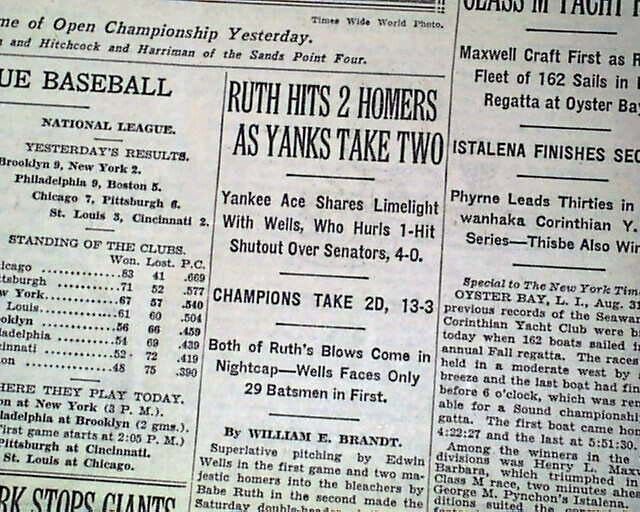 Babe Ruth New York Yankees The Bambino 2 Two Home Runs HR\'s 1929 NYC Newspaper