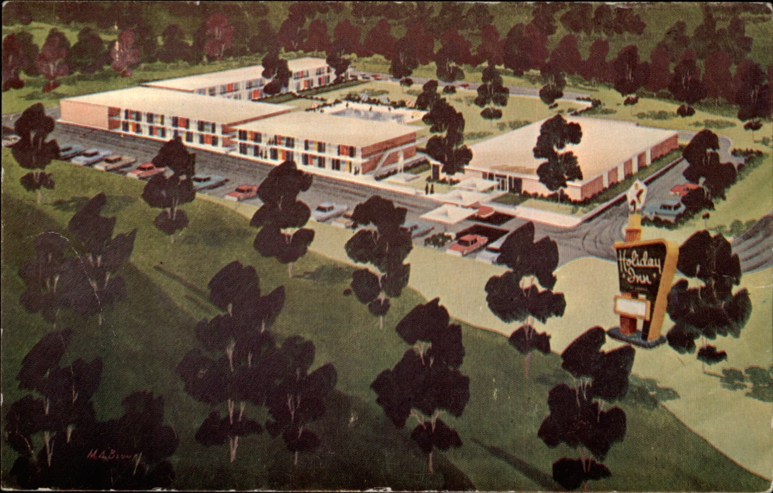 Holiday Inn Lawrence MA I-495 Route 114 Motel Birds Eye vintage postcard c55 Holiday Inn Lawrence MA I-495 Route 114 Motel Birds Eye vintage postcard c55