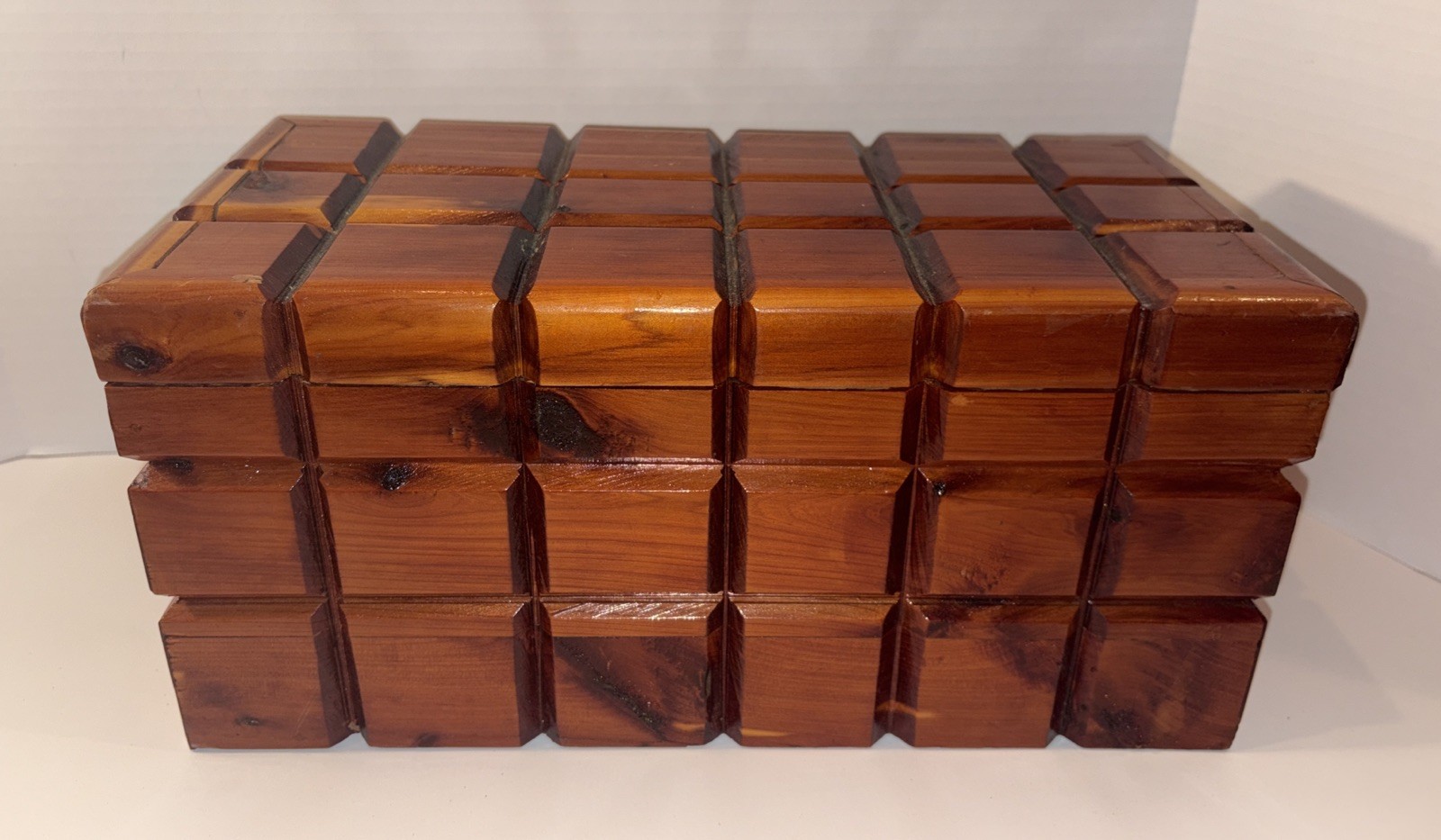 Vintage Cedar Keepsake Hope Box Chest Wood Cubist MCM Large 14” Vintage Cedar Keepsake Hope Box Chest Wood Cubist MCM Large 14”