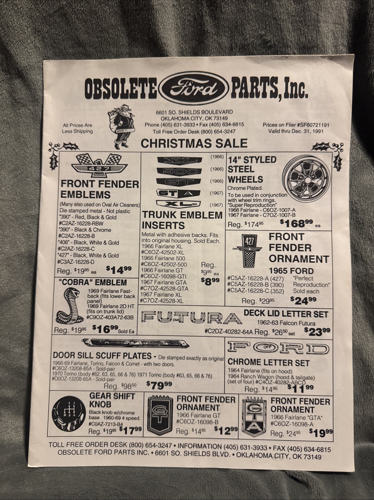 Vintage Obsolete Ford Parts 1991 Christmas Sale Brochure Vintage Obsolete Ford Parts 1991 Christmas Sale Brochure