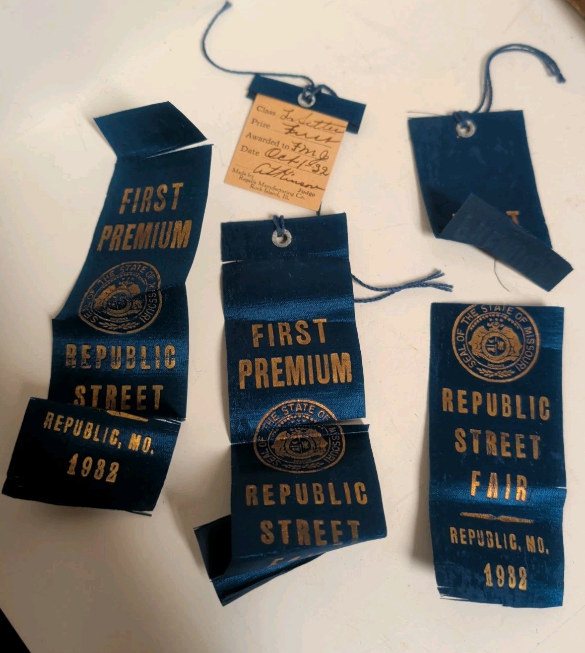 1932 Republic Missouri Street Fair Ribbon First Place 1932 Republic Missouri Street Fair Ribbon First Place