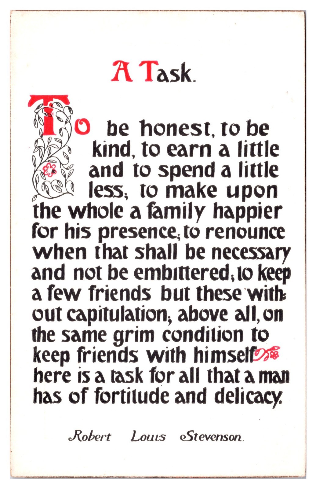 ANTQ A Task, Robert Louis Stevenson, Quote, Saying Postcard ANTQ A Task, Robert Louis Stevenson, Quote, Saying Postcard