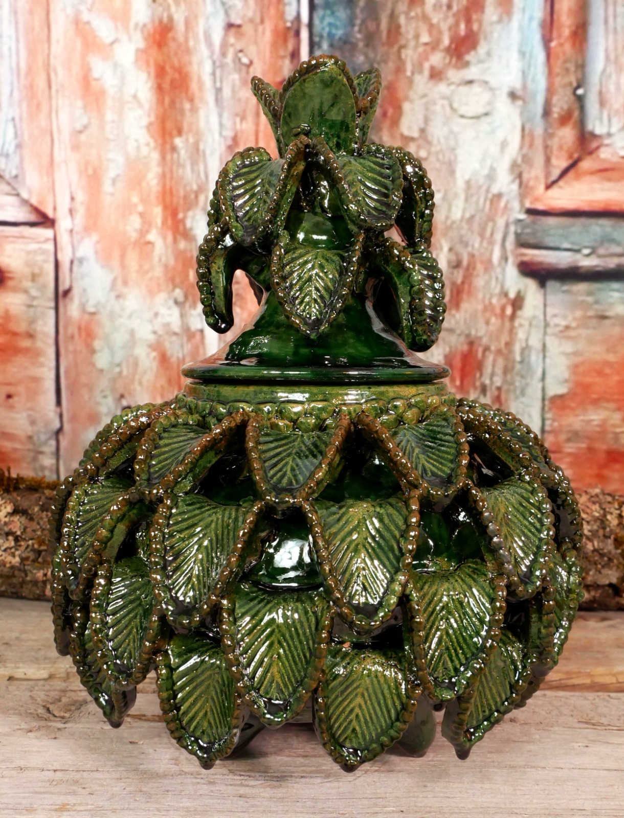 Clay Pineapple Michoacan Pot Green Glaze Handmade Hospitality Mexican Folk Art Clay Pineapple Michoacan Pot Green Glaze Handmade Hospitality Mexican Folk Art