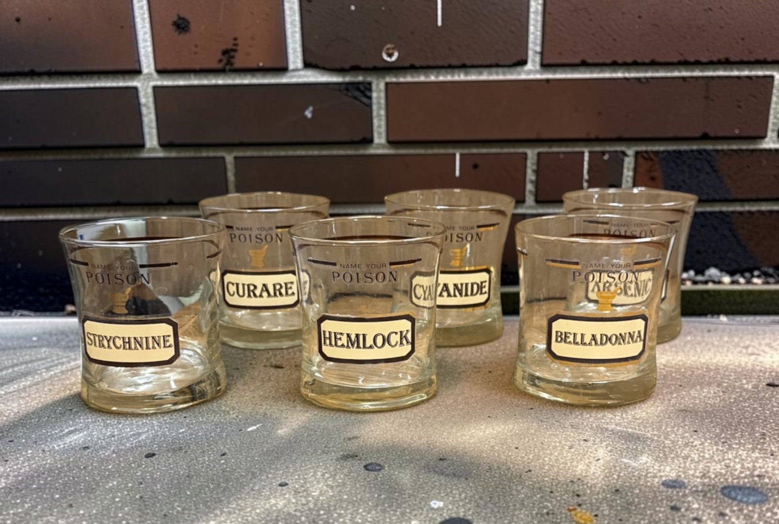 Vintage CERA Name Your Poison Double Old Fashion Glasses Set of 6 Vintage CERA Name Your Poison Double Old Fashion Glasses Set of 6