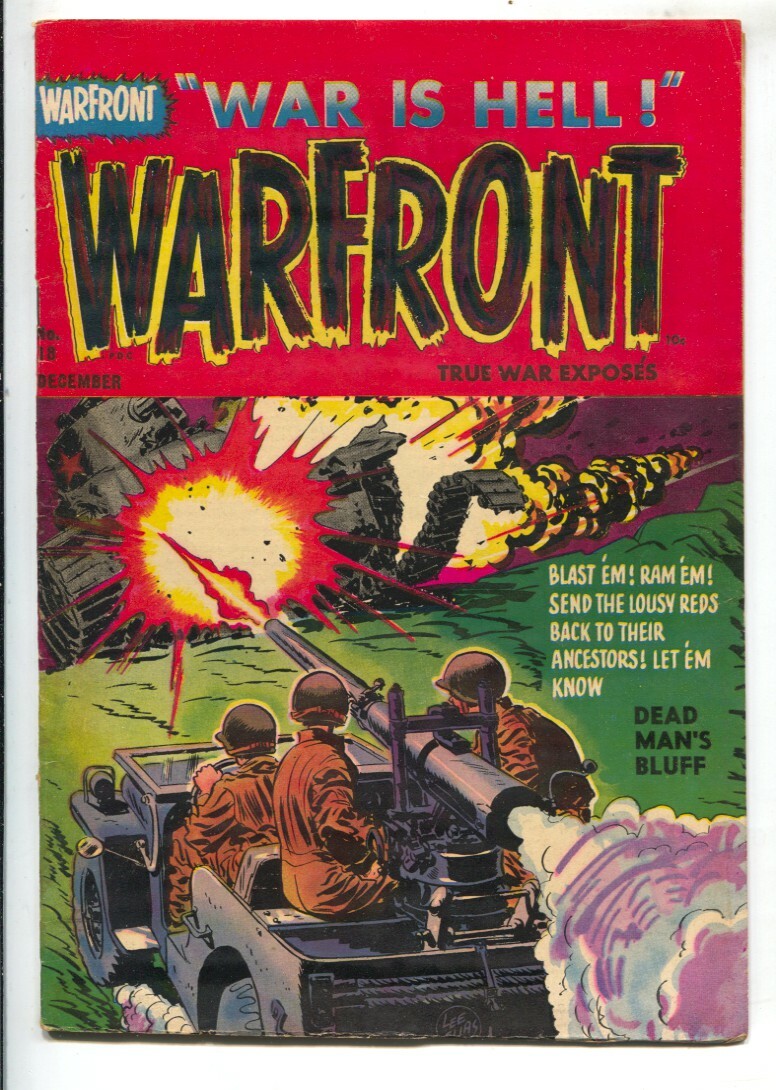 Warfront #18 1953-Harvey-bazooka blasts commie tank cover-bloody splash panel-FN Warfront #18 1953-Harvey-bazooka blasts commie tank cover-bloody splash panel-FN