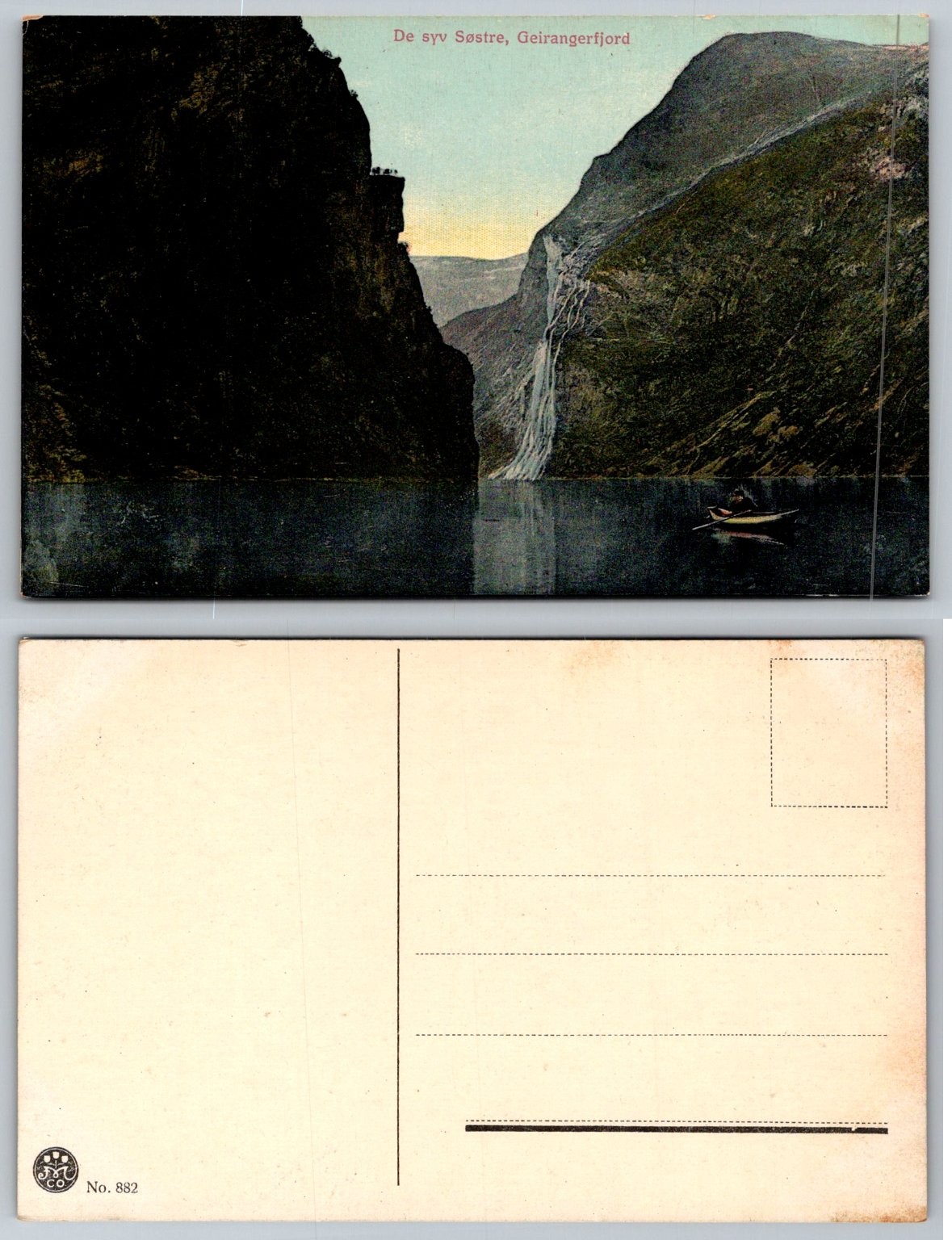 Vintage Geirangerfjord Norway Postcard - The Seven Sisters Waterfall
