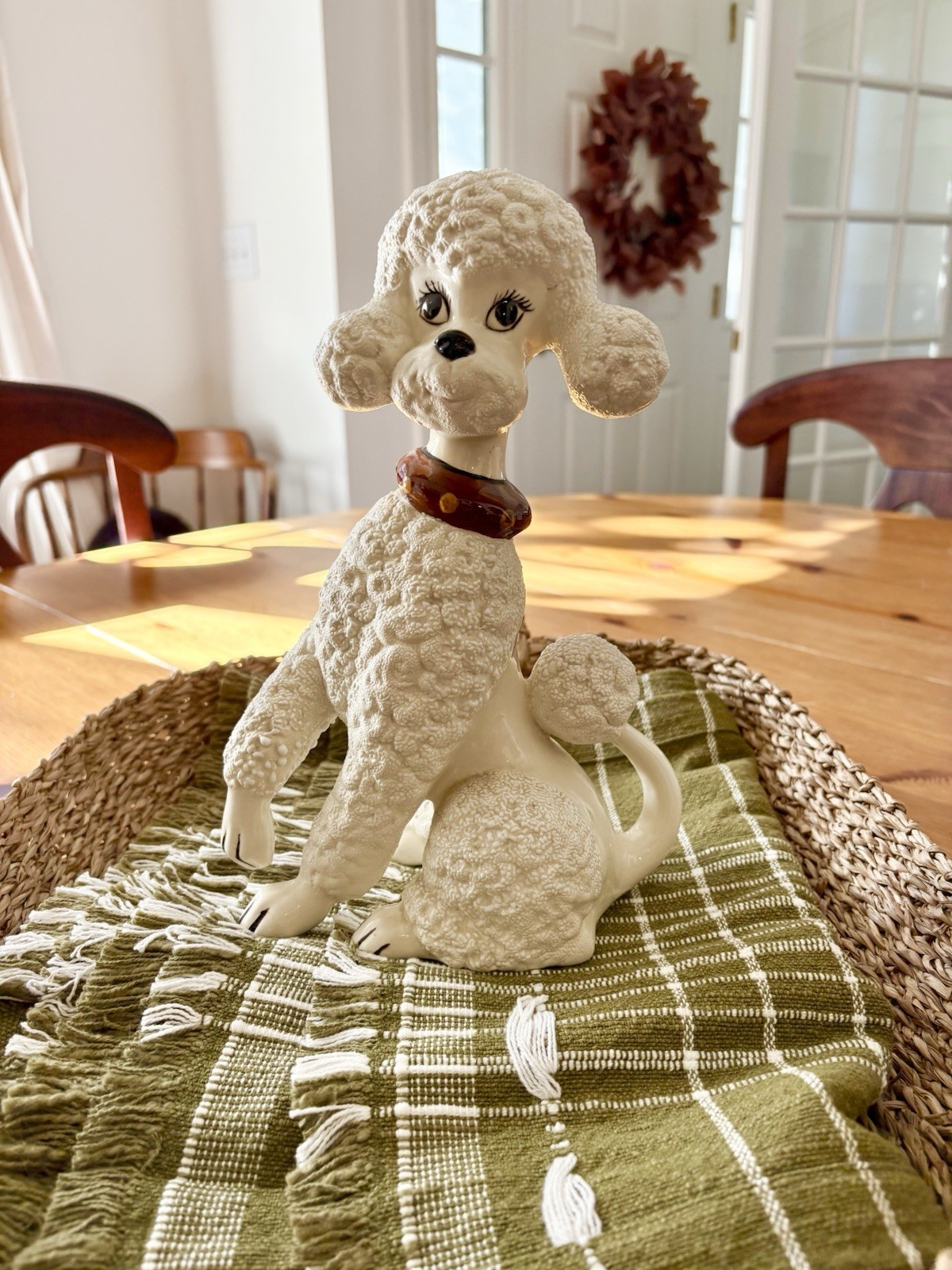 Vintage Mid Century White Ceramic Poodle Figurine 11\