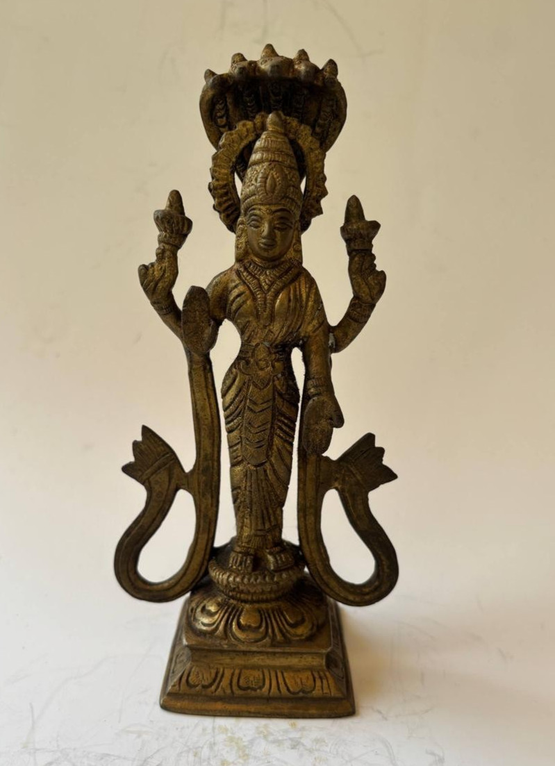 1900s Rare Antique India VISHNU Shesha Bronze Figure HINDU Museum Collectible