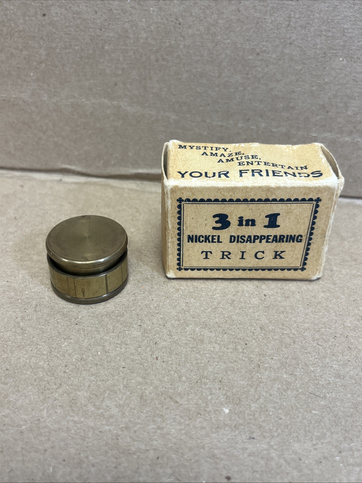 Vintage Brass Disappearing Nickel  Magic Trick Rare Original Box