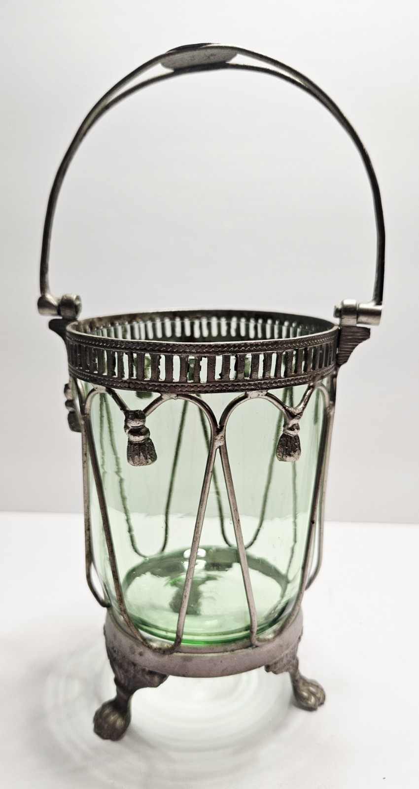 Vintage Studio Nova Emma Green Glass Candle Holder Lantern Metal 8\ Vintage Studio Nova Emma Green Glass Candle Holder Lantern Metal 8\