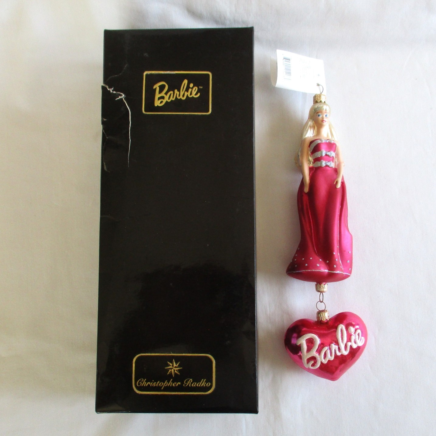 Vintage 1998 Christopher Radko BARBIE Elegant Holiday Glass Ornament Pink Heart Vintage 1998 Christopher Radko BARBIE Elegant Holiday Glass Ornament Pink Heart