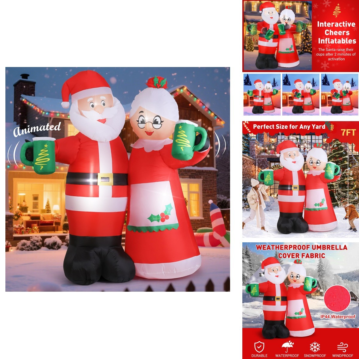 Elegear 7FT Animated Santa Claus Christmas Inflatable Outdoor Decoration