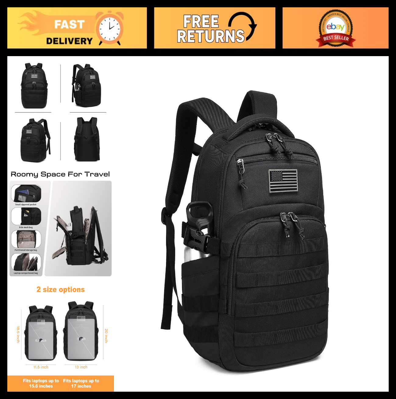 Tactical Military Backpack for Men - Small Black Assault Bag, Durable & Versatil Tactical Military Backpack for Men - Small Black Assault Bag, Durable & Versatil