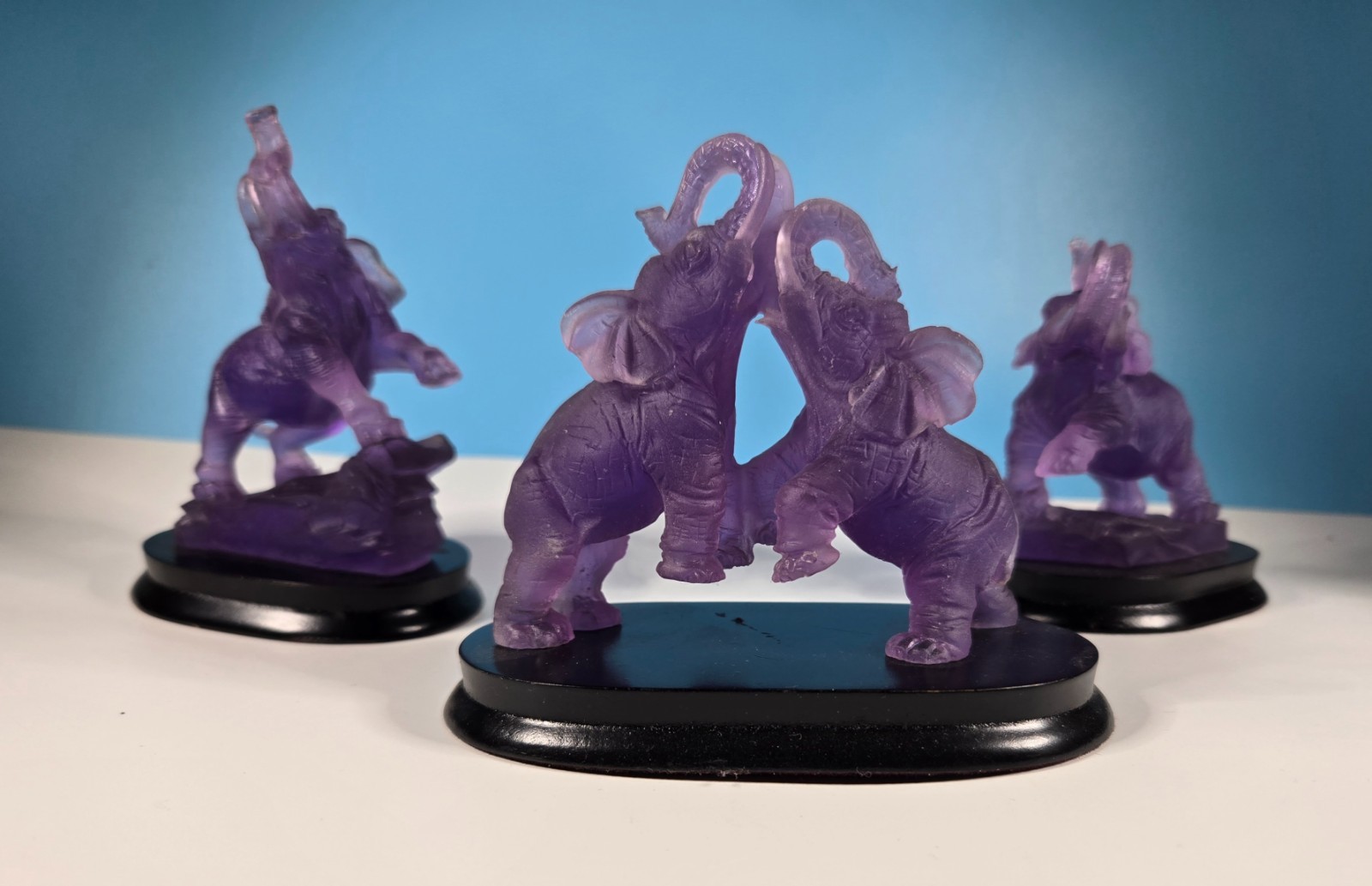 3 Piece Set of 4 Purple Plastic Elephant Figurines