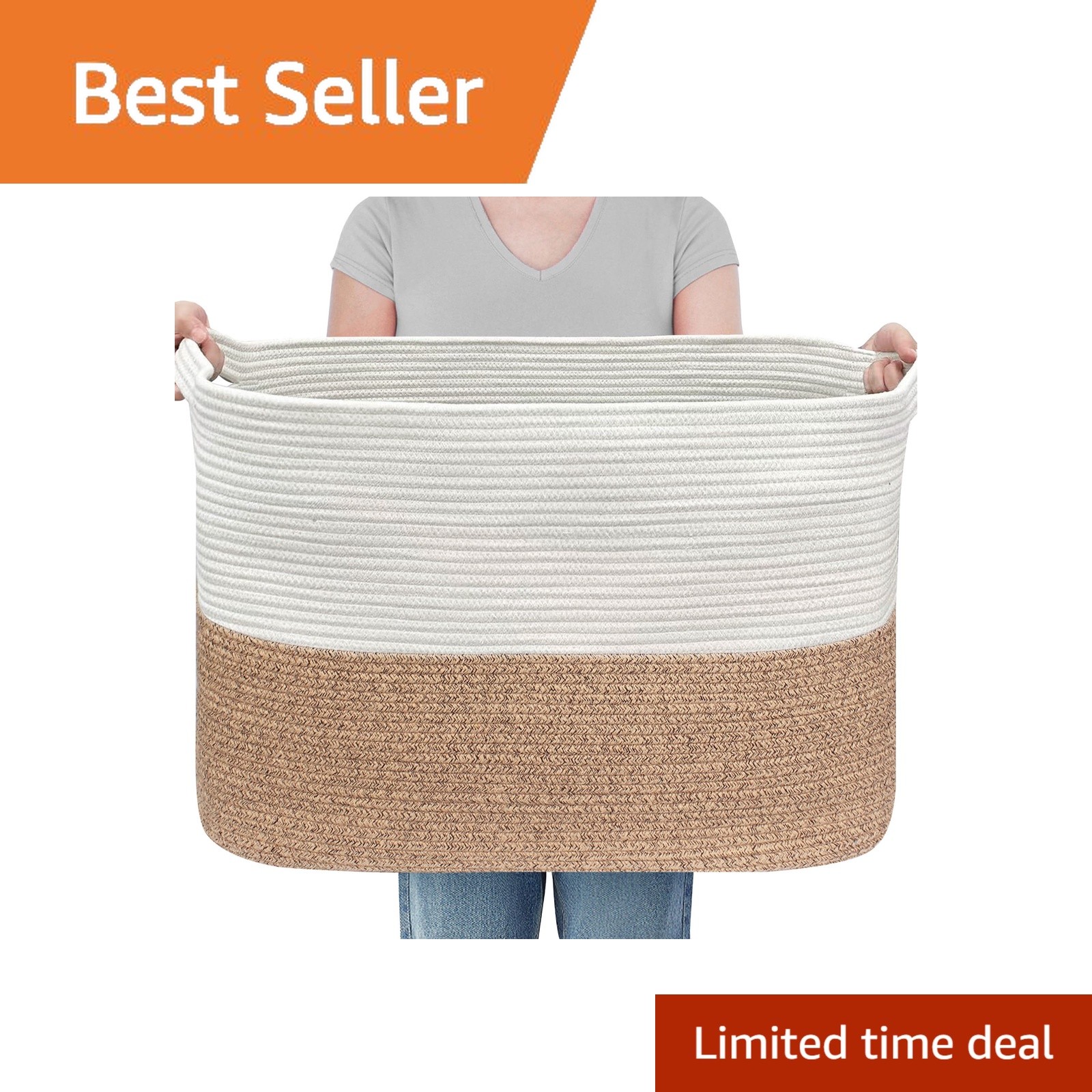 MEGASKET Blanket Basket White Brown 25\ MEGASKET Blanket Basket White Brown 25\