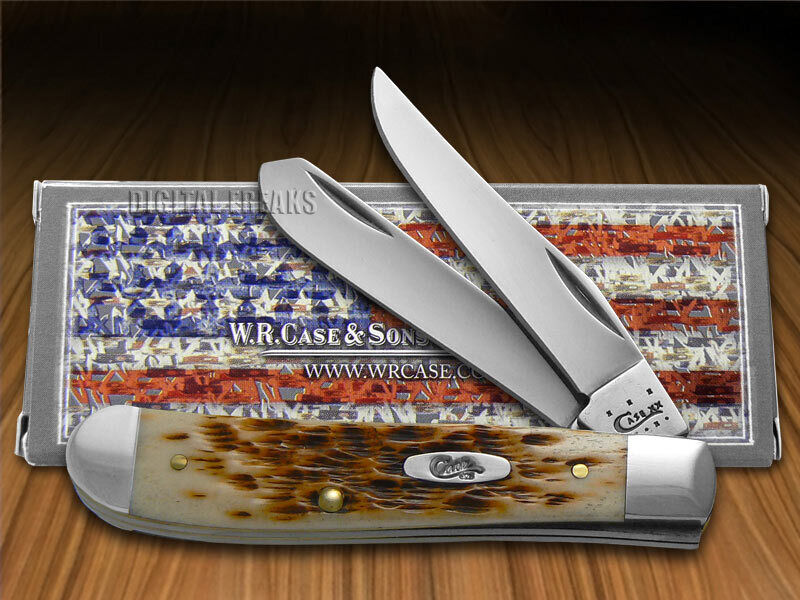 Case xx Knives Mini Trapper Jigged Amber Bone Pocket Knife Stainless 00013