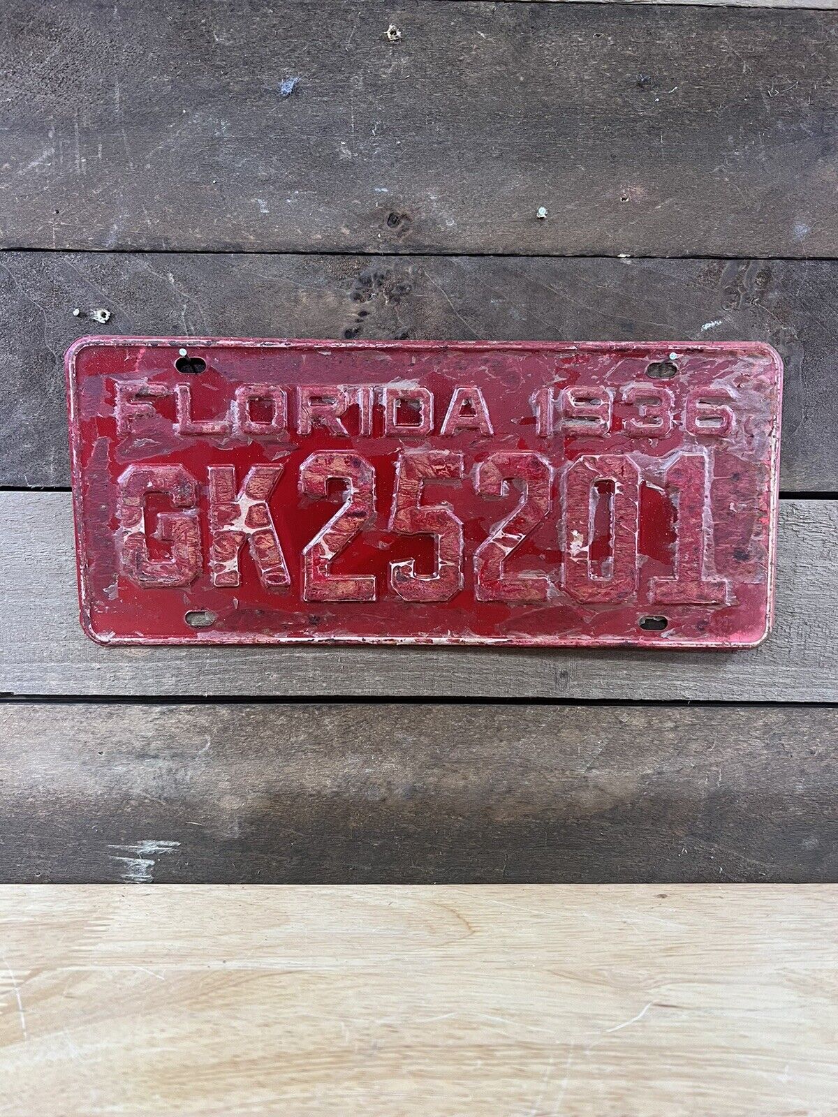 VINTAGE 1936 FLORIDA TAG TRUCK LICENSE PLATE #GK25201