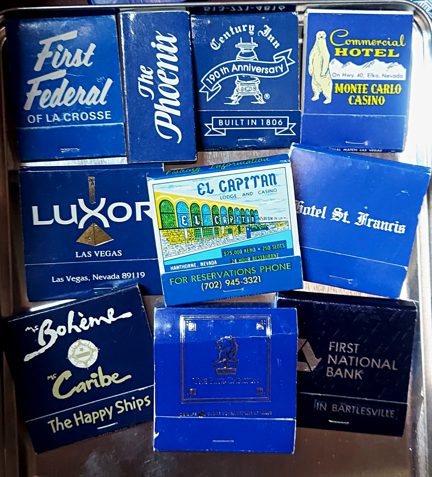 Vintage Blue Matchbook Lot - Luxor, Monte Carlo, El Capitan Vintage Blue Matchbook Lot - Luxor, Monte Carlo, El Capitan