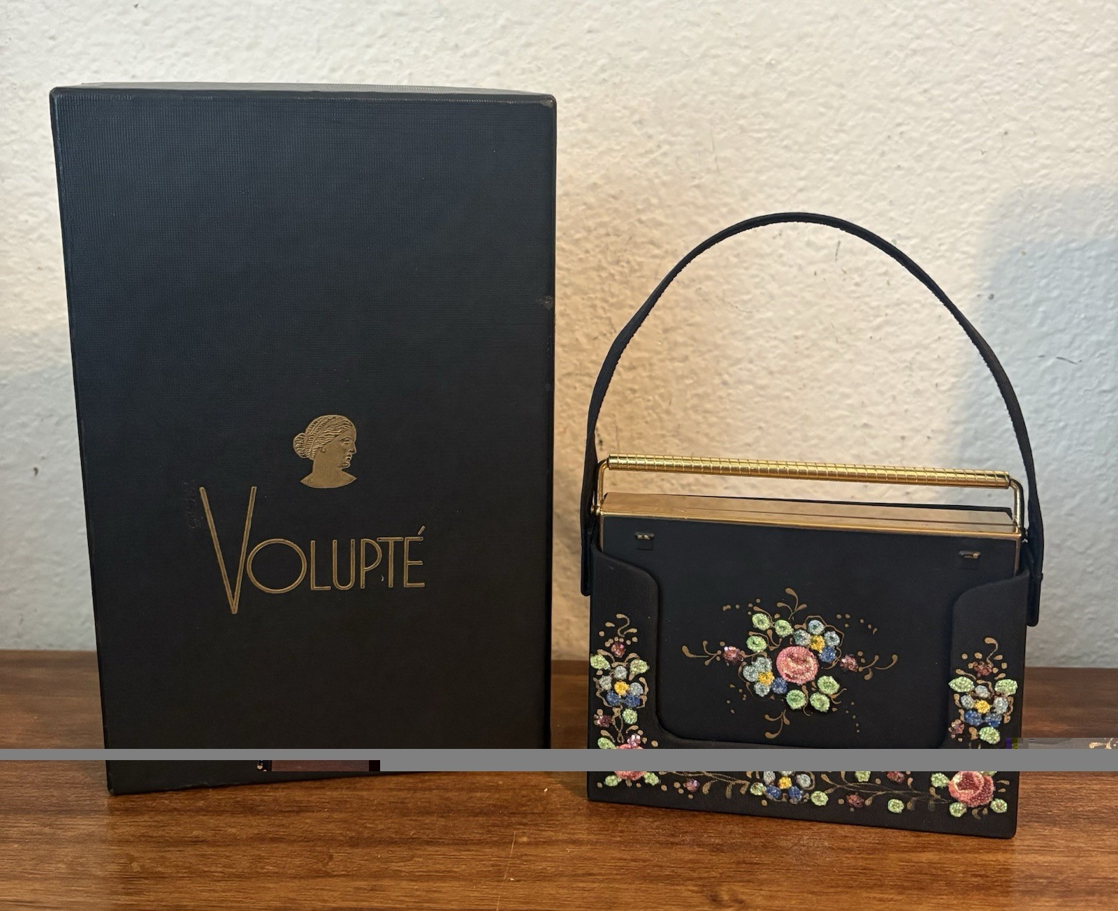Vintage VOLUPTE Carryall Evening Minaudiere Vanity Purse w Makeup Compact & Box