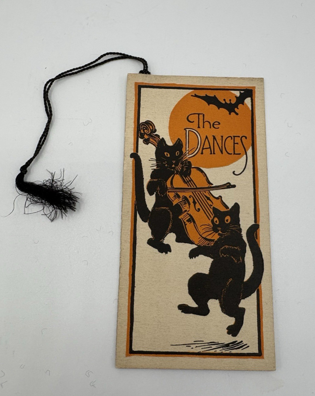 Vintage 1920's ANTIQUE HALLOWEEN PARTY DANCE CARD BLACK CATS CELLO BAT MOON