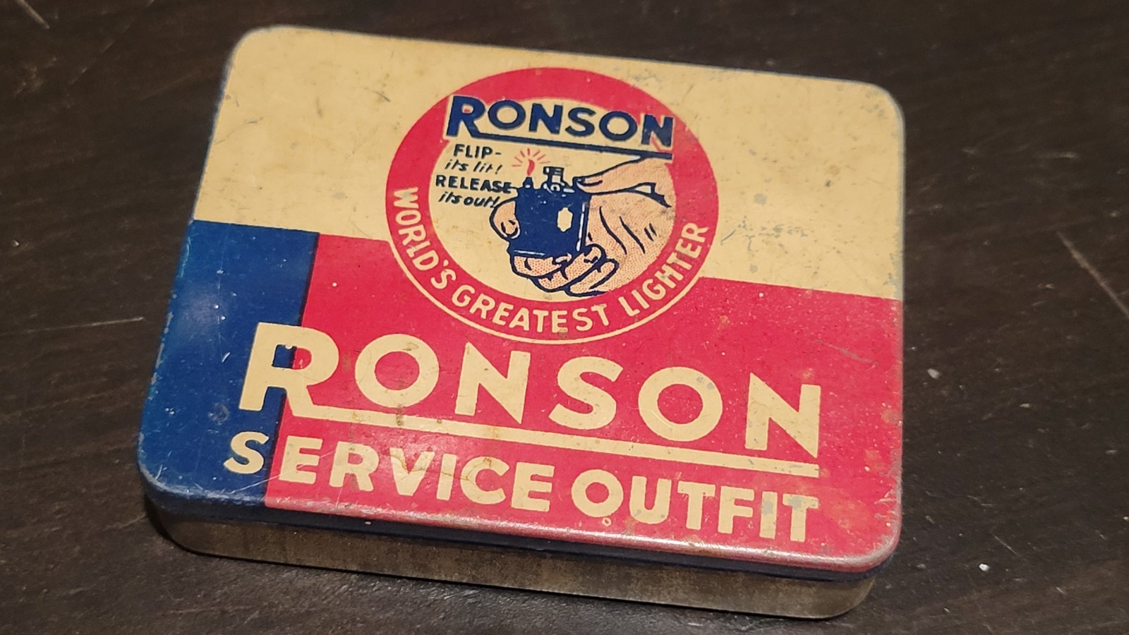 Rare Vintage Ronson Cigarette Lighter Service Outfit Tin Novelty Flint Container Rare Vintage Ronson Cigarette Lighter Service Outfit Tin Novelty Flint Container