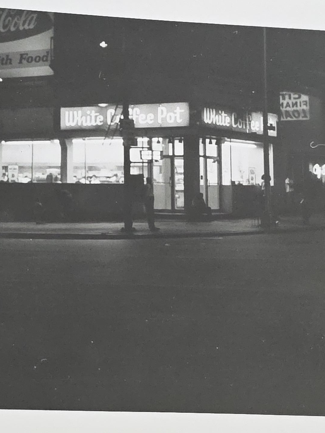 Vintage White Coffee Pot Restaurant Night Photo Coca-Cola Sign Snapshot 4.5x3.5 Vintage White Coffee Pot Restaurant Night Photo Coca-Cola Sign Snapshot 4.5x3.5