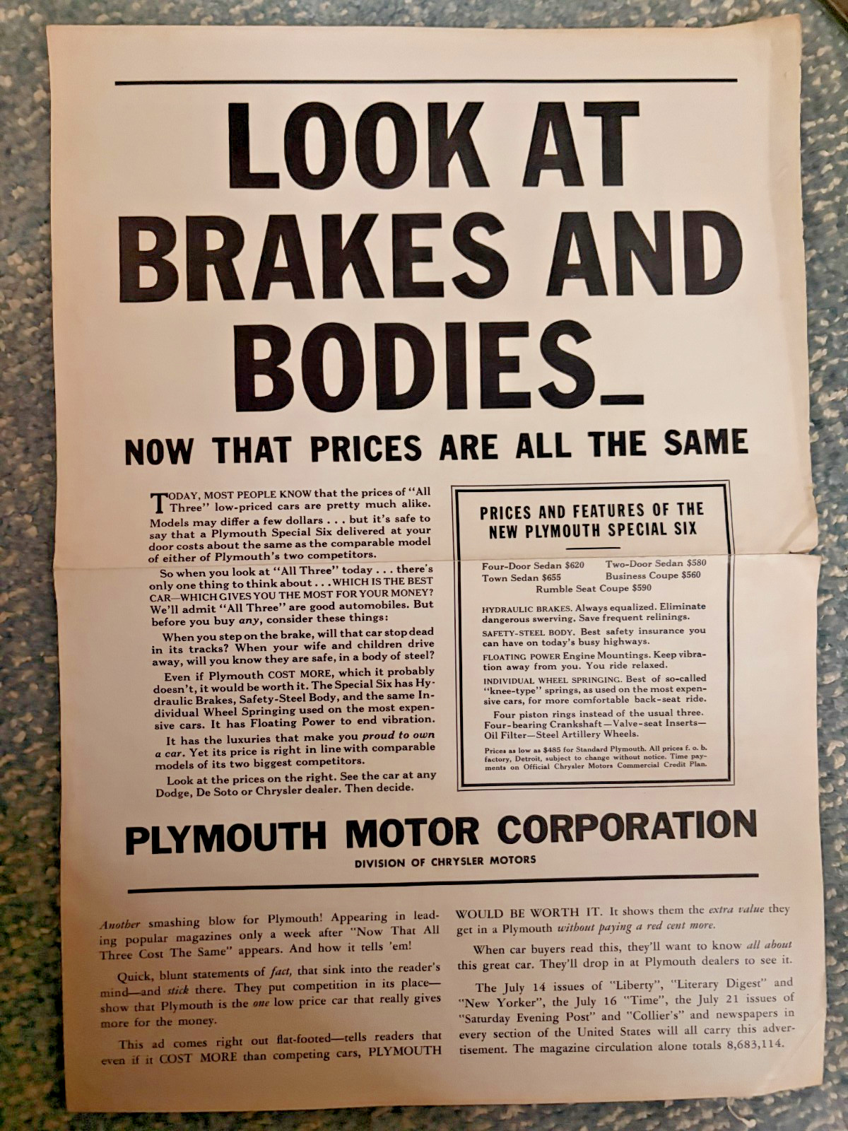 FREE SHIP 1934 Vintage Plymouth Ad Brakes and Bodies Automobilia FREE SHIP 1934 Vintage Plymouth Ad Brakes and Bodies Automobilia