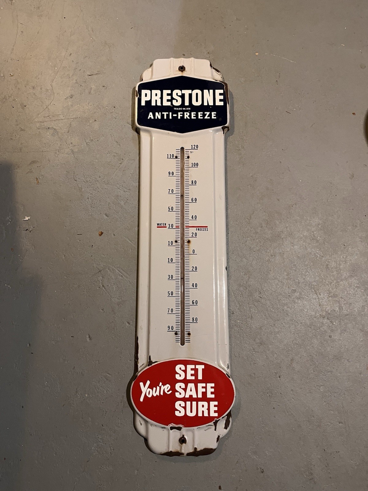 Vintage Original Prestone Anti-Freeze Porcelain Working Thermometer Vintage Original Prestone Anti-Freeze Porcelain Working Thermometer