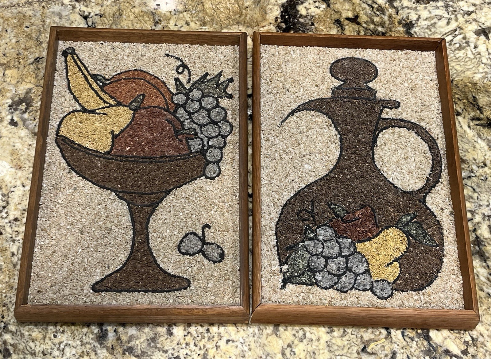 Vintage Gravel Pebble Wall Art MCM Fruit Still Life Kitchen Dining Set Of 2 Vintage Gravel Pebble Wall Art MCM Fruit Still Life Kitchen Dining Set Of 2