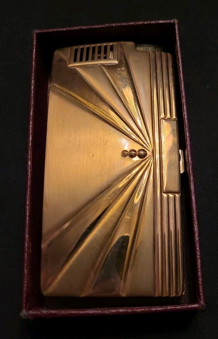 Vintage Ronson Pal Art Deco Cigarette Case Lighter Goldtone Finish Original Box