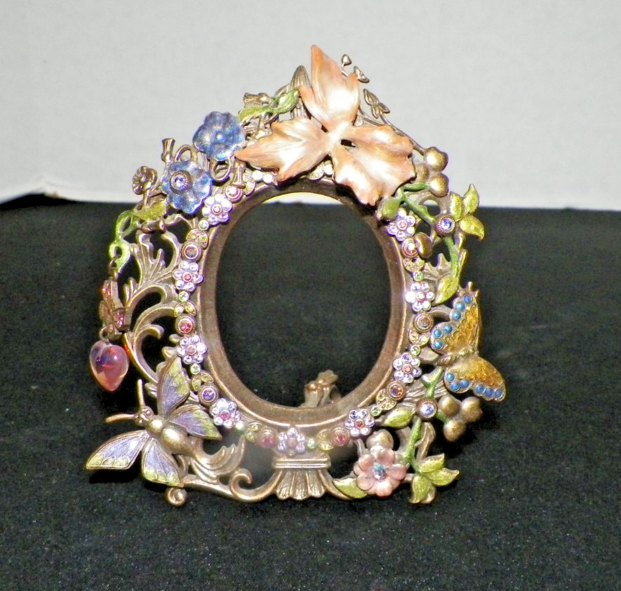 KIRK'S FOLLY GOLDTONE PICTURE FRAME W/ ENAMEL FLOWERS & BUTTERFLIES KIRK'S FOLLY GOLDTONE PICTURE FRAME W/ ENAMEL FLOWERS & BUTTERFLIES