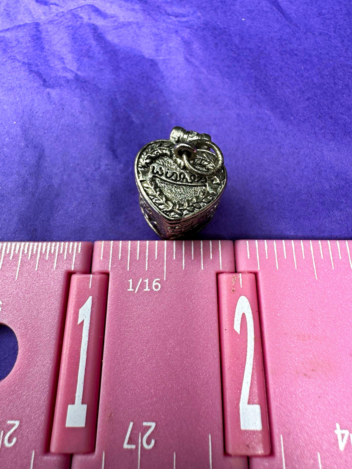 Vintage Silver-tone Heart-Shaped Wishes Come True Locket w/ Lid Signed 