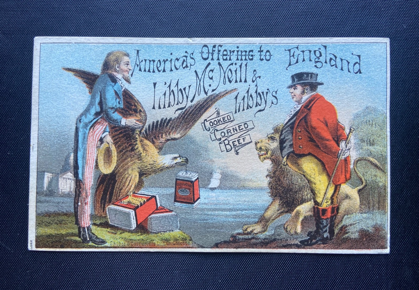 V. Rare c1880 Libby Libby\'s American Offering Uncle Sam Bald Eagle & John Bull V. Rare c1880 Libby Libby\'s American Offering Uncle Sam Bald Eagle & John Bull