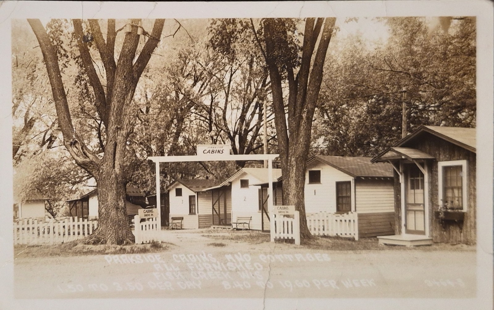 WIS RPPC Fish Creek Parkside Cabin & Cottage $1.50 D to $19.60 W Wisconsin c1925 WIS RPPC Fish Creek Parkside Cabin & Cottage $1.50 D to $19.60 W Wisconsin c1925