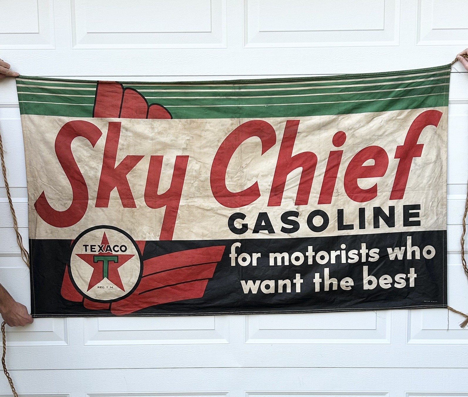 Vintage Texaco Sky Chief Gasoline Oil Advertising Cloth Banner Sign