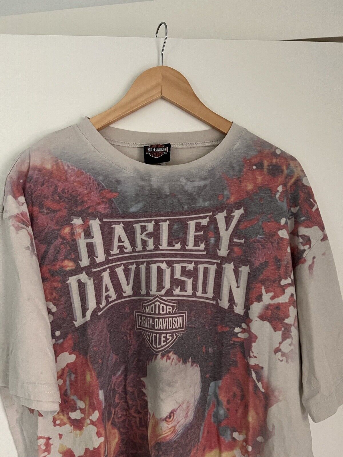 Harley Davidson T Shirt HUGE Eagle All Over Print Orlando 2014 Y2K