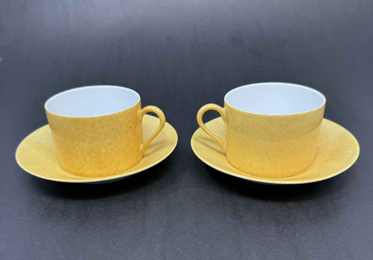 2 Laure Japy Les Mouchetés Yellow Cups and Saucers Set of Two Limoges 2 Laure Japy Les Mouchetés Yellow Cups and Saucers Set of Two Limoges