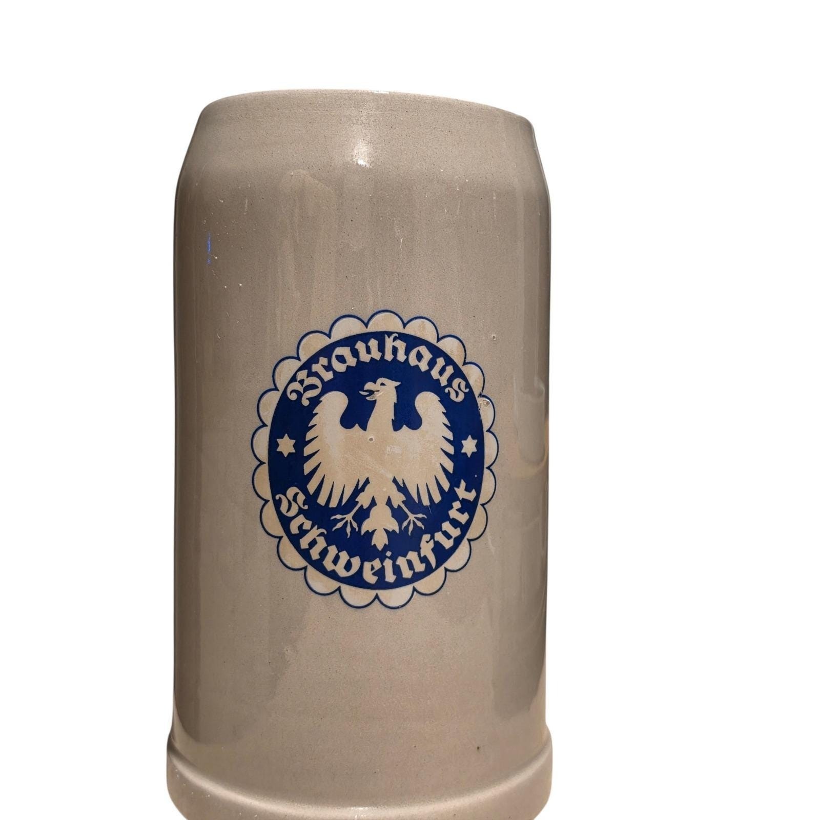 Vintage Brauhaus Schweinfurt German Beer Stein 1L Stoneware Mug Blue Eagle Logo